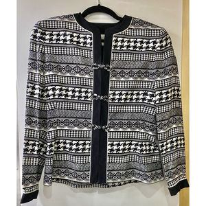 Vintage Adrianna Papell Jacket Black/White Geometric Print SZ 6 Padded Shoulder‎